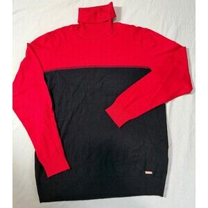 Calvin Klein Mens XL Red Black Colorblock Turtleneck Knit Sweater.